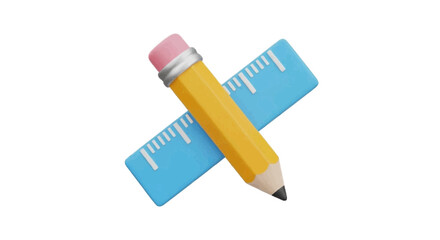 Vector illustration&nbsp;of 3d illustration of a yellow pencil and a blue ruler on a transparent background