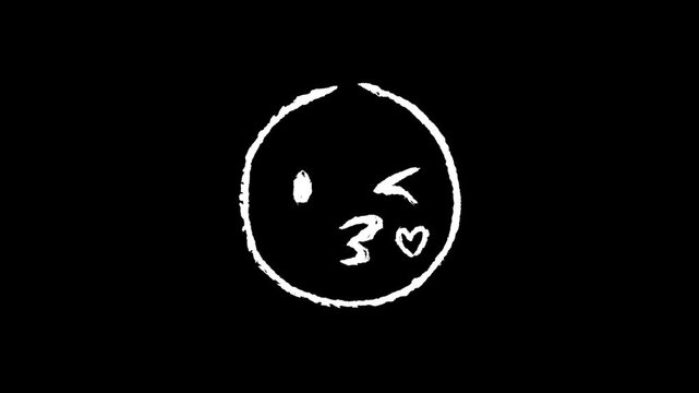 Kiss Face Doodle: A charming, hand-drawn doodle of a face blowing a kiss, set against a simple black background, perfect for adding a touch of whimsy and affection to any project.