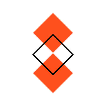 Abstract Stacked Diamond Shapes with Interlocking Outlines and Solid Orange Fill