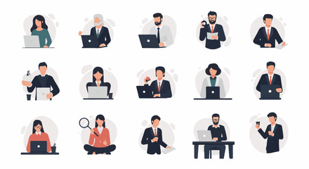 Fototapeta premium A diverse group of professionals working on laptops and engaging in various office activities
