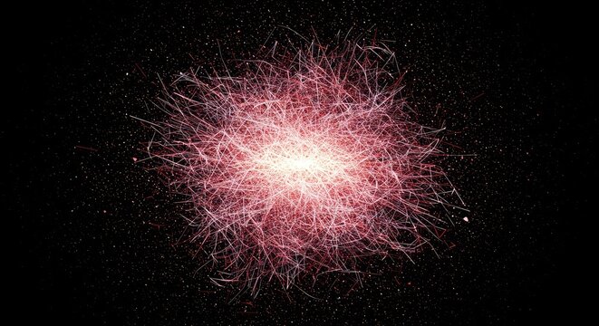 A chaotic digital breakdown where structured lines devolve into scattered particles and randomized noise, visualizing fundamental universal disorder, calculation, entropy, complex