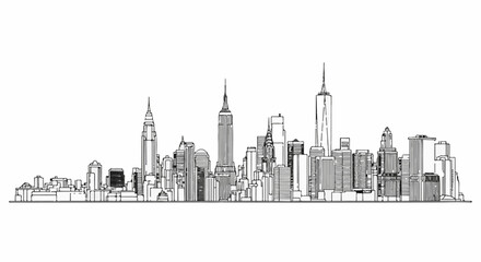 Obraz premium Stylized black and white sketch of a city skyline with various buildings