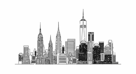 Fototapeta premium Stylized black and white sketch of a famous city skyline