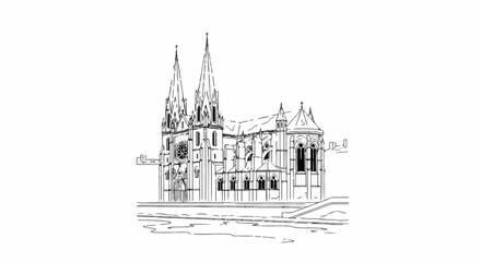 Fototapeta premium Stylized black and white sketch of a grand Gothic cathedral with spires