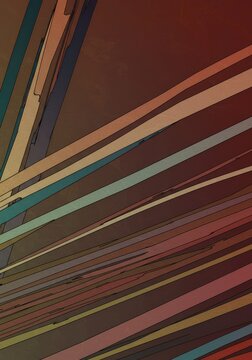 Bold lines and saturated color fields forming a chaotic yet balanced non-objective artwork texture. Modern creativity, background, shape, pattern
