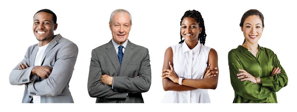 Diverse professionals smiling confidently isolated element set