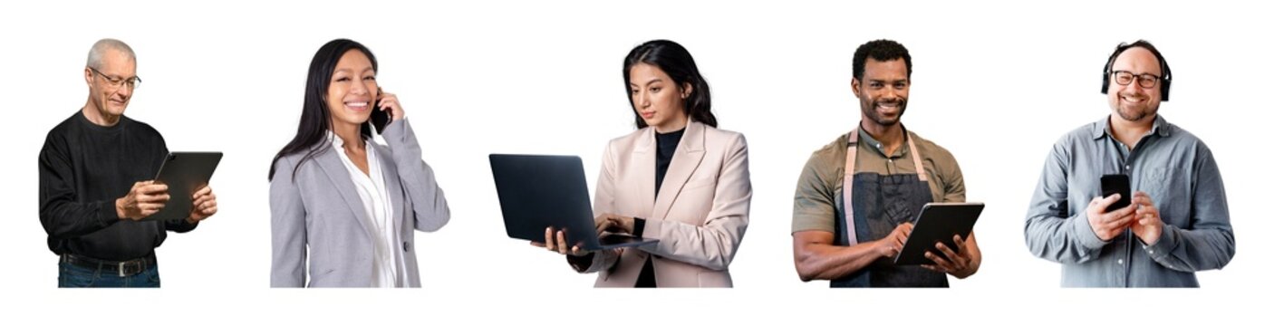 Diverse professionals using technology element set