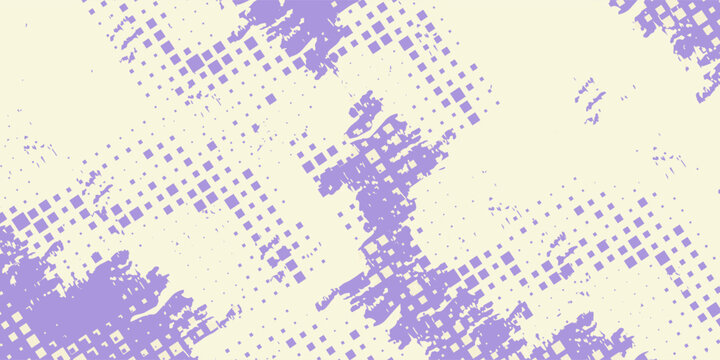 Abstract purple halftone brush stroke background with diagonal lines and digital grunge texture. Vector ilustration