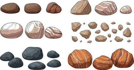 Rock and stone collection with different shapes textures and colors natural geology elements isolated vector illustration set © Md