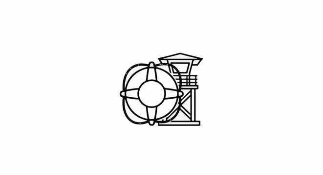 Stylized line art of a lifeguard tower with a life preserver