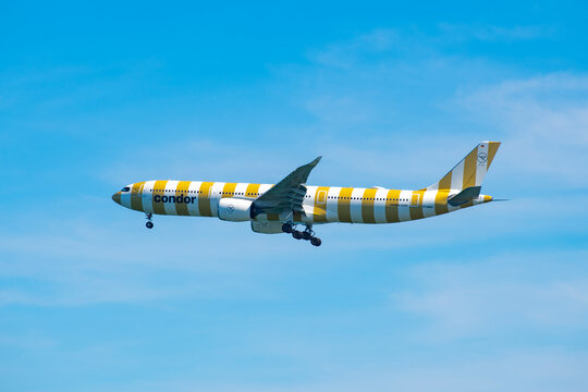 Condor Airlines Airbus 330-900 D-AIHP landing on Boston Logan International Airport, Boston, Massachusetts MA, USA. 