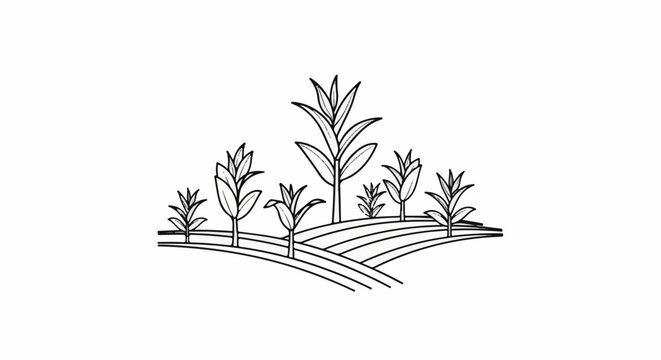 Stylized outline of a cornfield with rolling hills