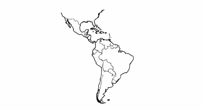 Stylized outline map of Central and South America, including Caribbean islands