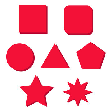 Set of Flat Geometric Shapes Including Circle Triangle Square and Star Icons