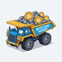 Naklejka premium Mining Truck Loaded with Bitcoin and Rocks, Bitcoin Miner Concept