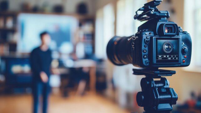 Camera Operator Filming a Scene in a Production Studio