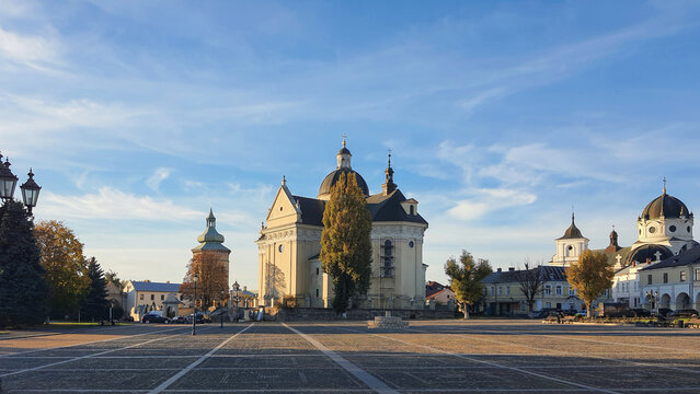 Vicheva Square (Market Square) in the historic city of Zhovkva, located in Lviv region of Ukraine.