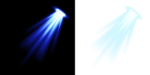 Bright blue light beams shining down from a bright source on transparent background © Sameer