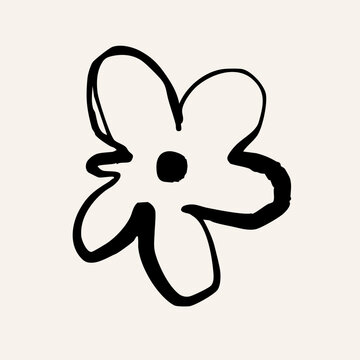 Black abstract Flower. Crayon, charcoal, childish, naive art, scribble line, doodle brush style. Hand drawn modern Vector illustration. Primitive, minimal sketchy, grunge isolated design element