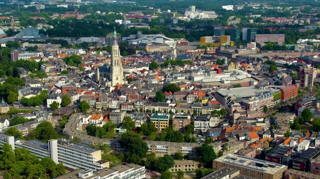 Aerial view around the city Breda in netherlands on a sunny day in summer