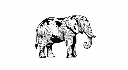 Fototapeta premium Stylized black and white illustration of an elephant with textured shading