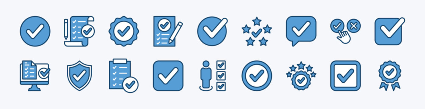 Set of checkmark icon. Contains check, tick, checked, approve, yes, verify, accept, ok, checkbox, validation, confirmation, done, completed, correct, right, success, agree, exam, survey - illustration