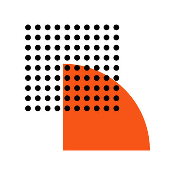 Abstract Geometric Quarter Circle with Halftone Dot Grid Pattern and Solid Shape