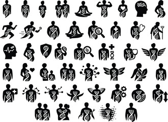 Naklejka premium Diverse collection of modern minimalist human icons representing health, science, and wellness, suitable for UI/UX and digital design