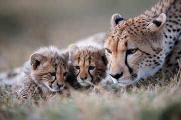 Obraz premium Portrait of a cheetah playing with its cubs