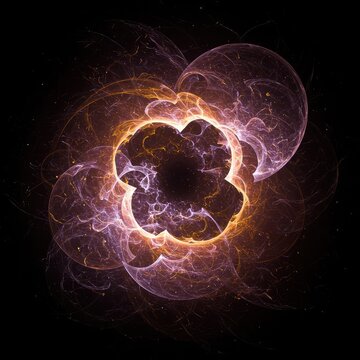 Chaotic swirling cosmic energy creating abstract temporal displacement and fragmented reality. Dynamic blend of deep colors suggesting non-linear motion, concept, present, cosmic