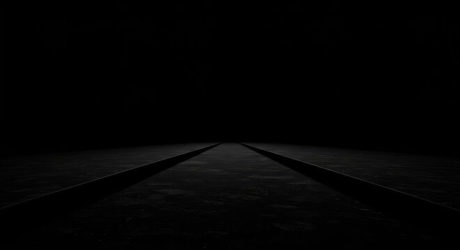 Conceptual image of absolute nothingness. Minimalist design featuring pure, unblemished blackness extending infinitely into the darkness, design, shadow, infinite