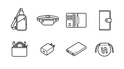 Fototapeta premium Outlined accessories and gadgets set vector illustration design