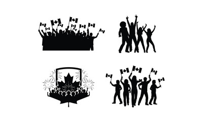 Fototapeta premium Vector silhouette crowd celebrating Canada Day illustration.