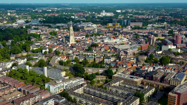 Aerial view around the city Breda in netherlands on a sunny day in summer