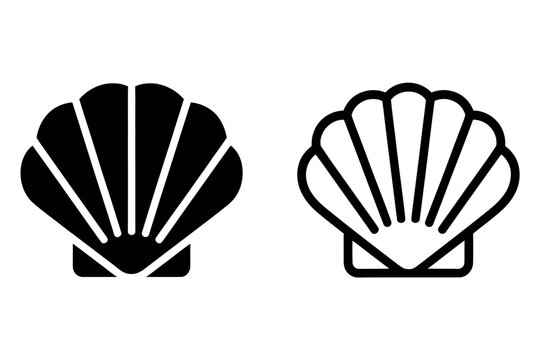 Two black and white scallop shell icons on a plain white background