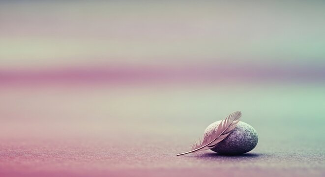 A Single Feather Rests Gently on a Smooth Stone.