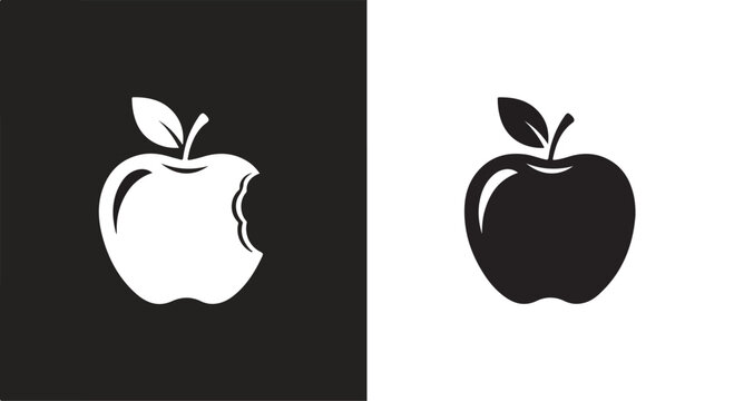 Minimalist black and white apple logo icon with a simple and clean design on contrasting backgrounds