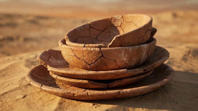 Cracked red clay plates layered in warm sunlight, rough mineral textures and earthy tones with subtle shadows, abstract desert atmosphere, ultra-realistic, no logos.