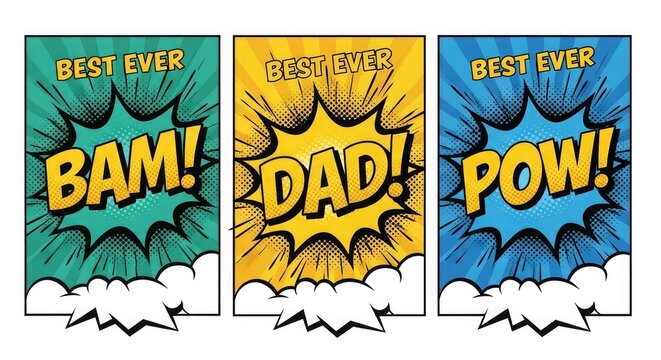 Best dad ever comic book style father's day banner set for celebrating an amazing dad