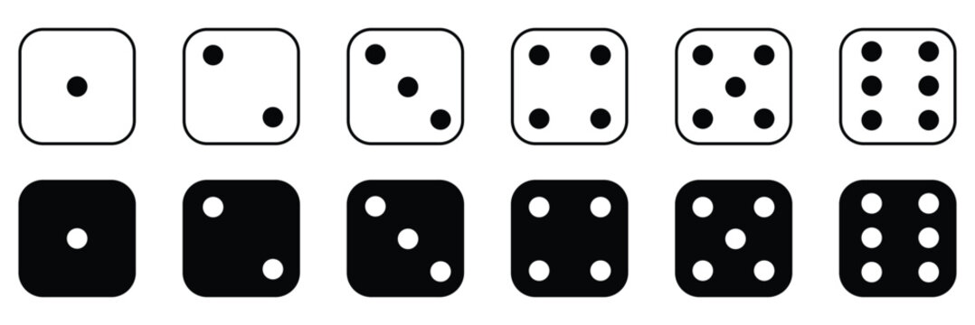 Game dice set isolated on transparent background. Set of dice in flat and linear design from one to six. Traditional game die with marked with different numbers of dots . vector&nbsp;illustration eps 10.