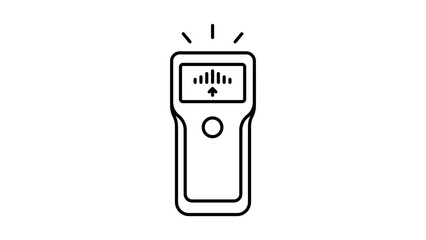 Stud Finder Editable Stroke Vector Icon. Minimalist black line illustration of a handheld electronic device for locating wall studs, beams, and joists. Professional tool icon for construction. © Rahul