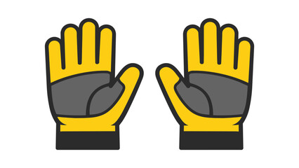 A pair of yellow and grey padded work gloves, modern flat vector icon illustration on a white background, representing safety equipment, manual labor, construction, and hand protection gear. © Rahul