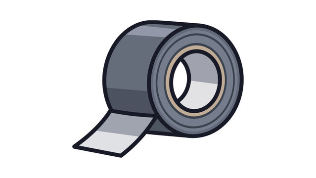 Modern flat vector icon illustration of a roll of silver duct tape isolated on a white background, ideal for DIY home repair, construction, hardware store branding, and maintenance projects.