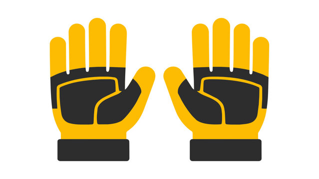 Modern flat vector icon illustration of a pair of yellow and black padded work gloves, safety equipment for construction, gardening, and industrial labor, isolated on a white background.