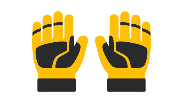 Pair of yellow and black padded work gloves vector icon illustration. Modern flat design of protective industrial safety gear for construction, gardening, and manual labor isolated on white.