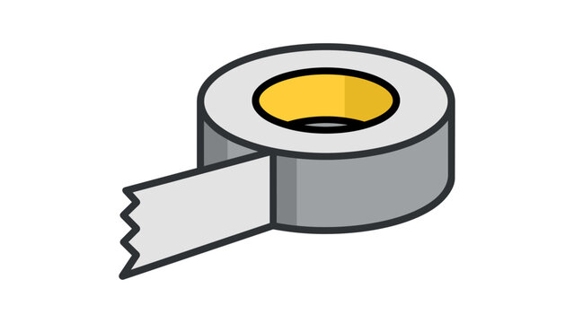 Modern flat vector icon illustration of a roll of silver duct tape with a torn piece, isolated on a white background. Scalable minimalist design for DIY, repair, and construction projects.