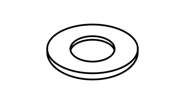 Minimalist Flat Round Washer Ring Vector Icon Illustration with Editable Stroke. Clean Black Line Art on White Background for Hardware, Construction, and Industrial Design Projects.