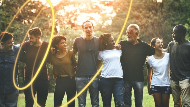 Happiness group of people huddle and smiling together
