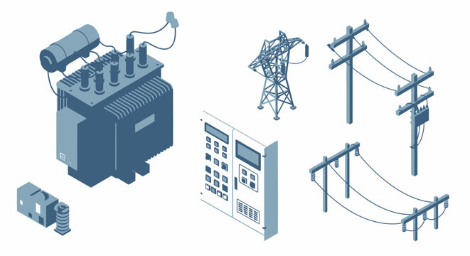 Isometric vector illustration set featuring 3d urban architecture icons like business offices and industrial factory buildings for a modern city real estate design plan
