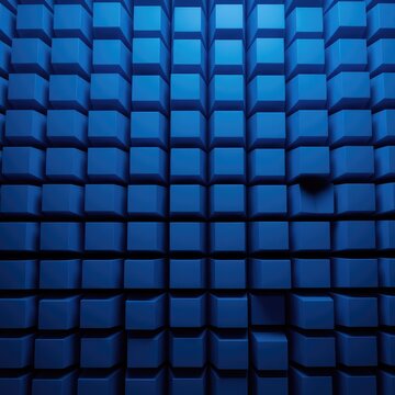 Abstract background featuring countless identical blue geometric shapes arranged in a precise, repeating array, suggesting endless uniformity and pattern, blue, rhythm, texture